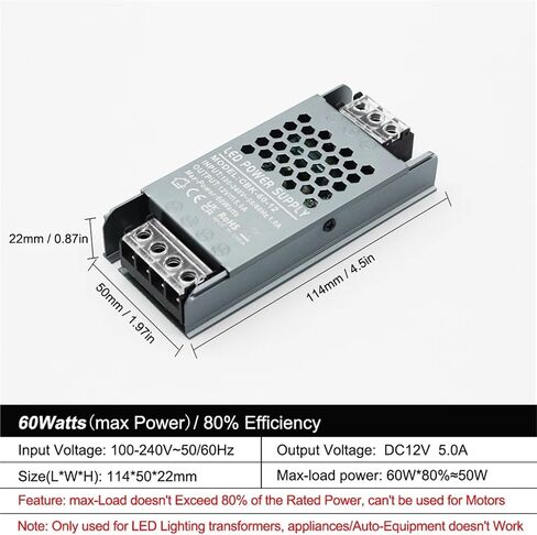 DC 12V 24V LED Power Supply AC/DC 60W AC100V-240V LED Transformer Driver Silently Used for LED Light Strip Lighting Tools(DC 12V) in Saudi Arabia