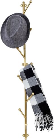MyGift 9 Hook Wall Mounted Modern Gold Tone Metal Hat and Coat Hanger Tree, Decorative Entryway Vertical Hanging Garment Rack with Branch Style Hooks for Umbrellas Scarves Purses in Kuwait