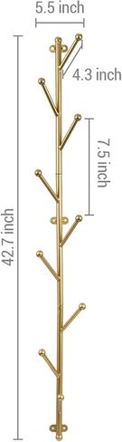 MyGift 9 Hook Wall Mounted Modern Gold Tone Metal Hat and Coat Hanger Tree, Decorative Entryway Vertical Hanging Garment Rack with Branch Style Hooks for Umbrellas Scarves Purses in Kuwait