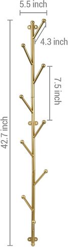 MyGift 9 Hook Wall Mounted Modern Gold Tone Metal Hat and Coat Hanger Tree, Decorative Entryway Vertical Hanging Garment Rack with Branch Style Hooks for Umbrellas Scarves Purses in Kuwait