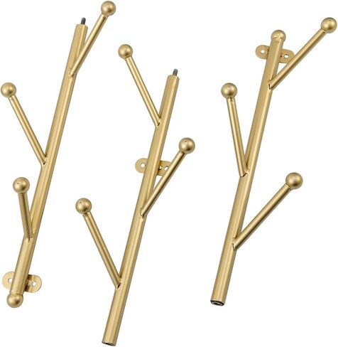 MyGift 9 Hook Wall Mounted Modern Gold Tone Metal Hat and Coat Hanger Tree, Decorative Entryway Vertical Hanging Garment Rack with Branch Style Hooks for Umbrellas Scarves Purses in Kuwait