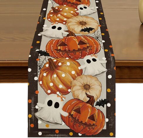 Pumpkins Spider Web Halloween Black Table Runner 13x72 Inch Seasonal Harvest Autumn Thanksgiving Fall Kitchen Dining Table Decor for Indoor Outdoor Home Party Decoration ZQ52 in Saudi Arabia