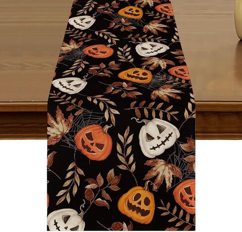 Pumpkins Spider Web Halloween Black Table Runner 13x72 Inch Seasonal Harvest Autumn Thanksgiving Fall Kitchen Dining Table Decor for Indoor Outdoor Home Party Decoration ZQ52 in Saudi Arabia