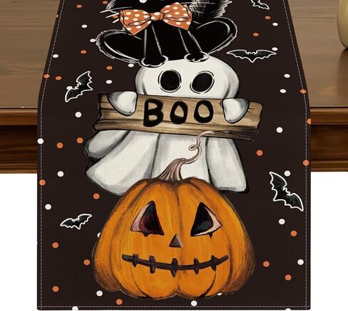 Pumpkins Spider Web Halloween Black Table Runner 13x72 Inch Seasonal Harvest Autumn Thanksgiving Fall Kitchen Dining Table Decor for Indoor Outdoor Home Party Decoration ZQ52 in Saudi Arabia