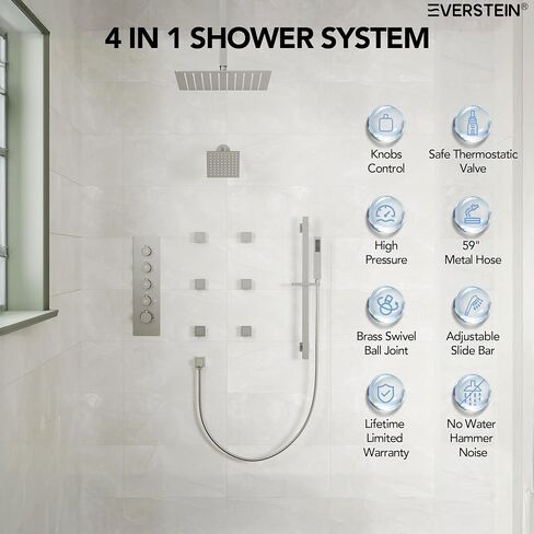 16 Inch Rainfall Shower System for Bathroom with Valve, Dual Rainfall Shower Head Faucet with 6 Body Jets (Matte Black) in Saudi Arabia