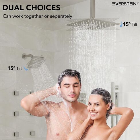 16 Inch Rainfall Shower System for Bathroom with Valve, Dual Rainfall Shower Head Faucet with 6 Body Jets (Matte Black) in Saudi Arabia