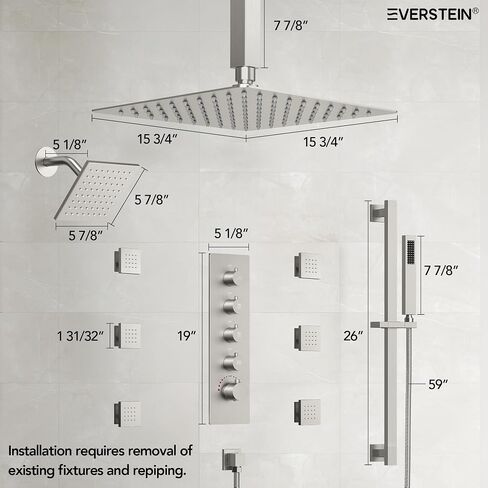 16 Inch Rainfall Shower System for Bathroom with Valve, Dual Rainfall Shower Head Faucet with 6 Body Jets (Matte Black) in Saudi Arabia