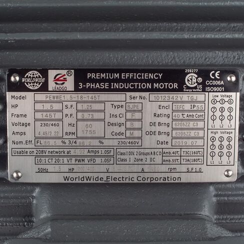 1.5 HP 3 Phase Electric Motor 1800 RPM 145T Frame TEFC 230/460V Premium Efficiency PEWWE1.5-18-145T in Saudi Arabia