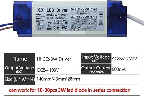 PF Current Current LED Driver 600MA 3W 10W 20W 30W 50W 6W1-2X3W 6-10X3W 10-18X3W 18-30X3W محولات الإضاءة (10-18x3W DC30-60V) in Saudi Arabia