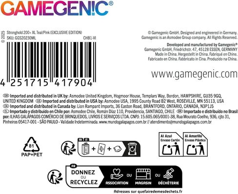 Gamegenic Stronghold 200+ XL Convertible Deck Box - Double-Sleeved Card Storage, Holds up to 200 Cards, Card Game Protector with Accessories Drawer, Nexofyber Surface, Teal/Pink Color, Made in Kuwait
