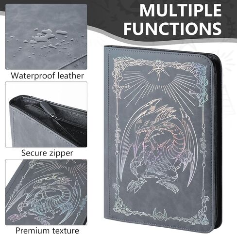 Trading card binder,Ringless Zip laser foiling Binder,540 Double Sided Pocket Collectible Trading Card Albums for YGO,MTG, DTCG,Sport Card, Game Cards (YGO Grayish blue) in Kuwait