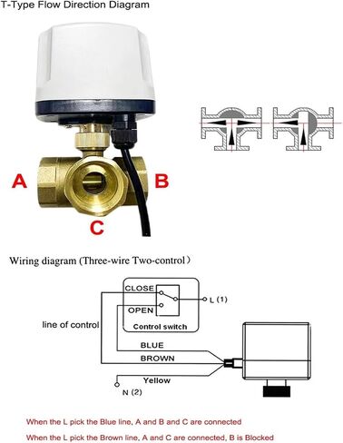 1 "3 Way IP65 صمام الكرة الآلي المضاد للماء 220V 12V 24V 3-Wire 2 التحكم في T/L صمام الكرة الكهربائية (T Type-12V) in Saudi Arabia