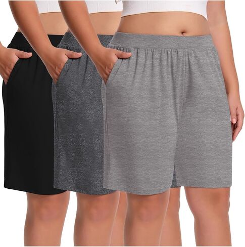 3 Pack Women's Plus Size Bermuda Shorts High Waist Casual Wide Leg Summer Athletic Casual Short with Pockets in Kuwait