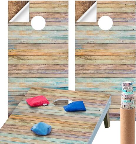 2 PCS Wood Grain Cornhole Wraps للوحات 24.5 "× 48.5" شارات الفينيل واللفائف Fall Fall Carnival Game Beac Bag Strais Days for Corn Hole Indoor Outdoor Uped in Kuwait