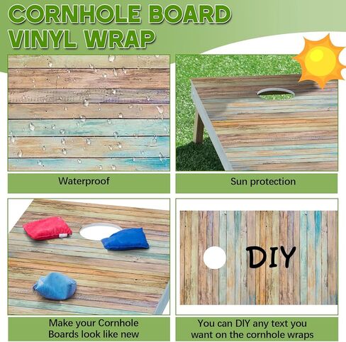 2 PCS Wood Grain Cornhole Wraps للوحات 24.5 "× 48.5" شارات الفينيل واللفائف Fall Fall Carnival Game Beac Bag Strais Days for Corn Hole Indoor Outdoor Uped in Kuwait