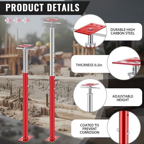 2 PCS Post Jack Post ، 37 "-61" REAVE ، مقابس المسمار في الطابق السفلي لرفع شعاع JOIST لسقف القبو ، سعة تحميل نقطة الوسط 11023 رطل ، أحمر ، أحمر in Kuwait