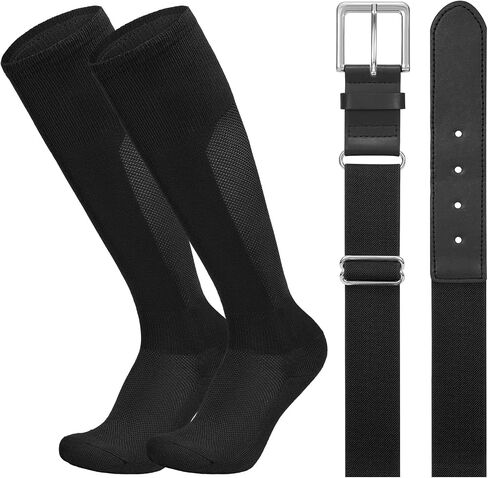 LEACOOLKEY Baseball Belt and Socks Combo Set Breathable Softball Socks and Elastic Belt for Youth Adult in Saudi Arabia