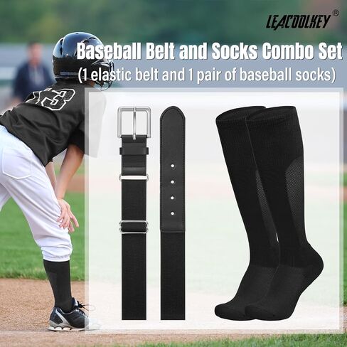 LEACOOLKEY Baseball Belt and Socks Combo Set Breathable Softball Socks and Elastic Belt for Youth Adult in Saudi Arabia