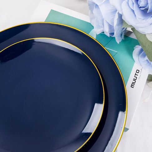 Liacere 150PCS Blue Plastic Plates - Gold Plastic Silverware with Blue Handle - Navy Disposable Plates Include 30 Guests Plates,Forks,Spoons,Knives for Wedding&Party&Back to School&Labor Day in Saudi Arabia
