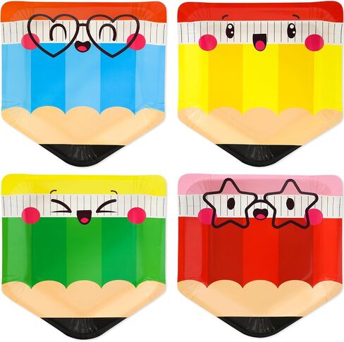 Ceiba Tree Back to School Pencil Paper Plates 40pcs لوحات على شكل قلم رصاص يمكن التخلص منها في اليوم الأول من ألواح حلوى عشاء المدرسة لمرحلة ما قبل المدرسة. in Saudi Arabia