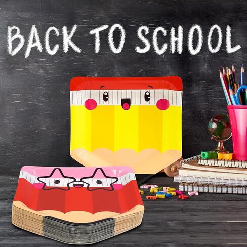 Ceiba Tree Back to School Pencil Paper Plates 40pcs لوحات على شكل قلم رصاص يمكن التخلص منها في اليوم الأول من ألواح حلوى عشاء المدرسة لمرحلة ما قبل المدرسة. in Saudi Arabia