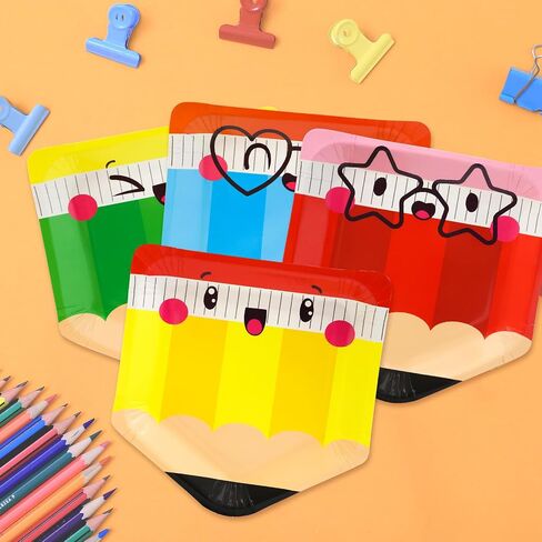 Ceiba Tree Back to School Pencil Paper Plates 40pcs لوحات على شكل قلم رصاص يمكن التخلص منها في اليوم الأول من ألواح حلوى عشاء المدرسة لمرحلة ما قبل المدرسة. in Saudi Arabia