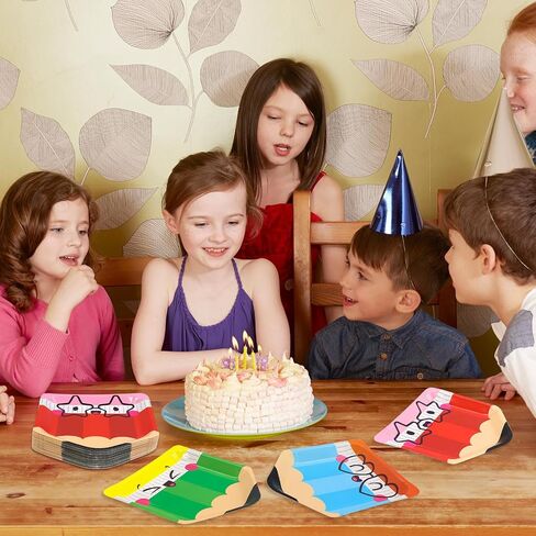 Ceiba Tree Back to School Pencil Paper Plates 40pcs لوحات على شكل قلم رصاص يمكن التخلص منها في اليوم الأول من ألواح حلوى عشاء المدرسة لمرحلة ما قبل المدرسة. in Saudi Arabia