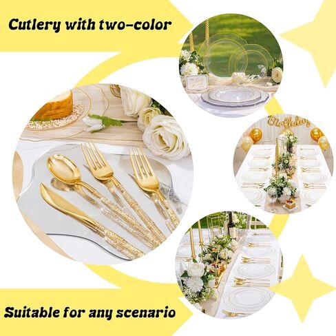 Liacere 150PCS Blue Plastic Plates - Gold Plastic Silverware with Blue Handle - Navy Disposable Plates Include 30 Guests Plates,Forks,Spoons,Knives for Wedding&Party&Back to School&Labor Day in Saudi Arabia