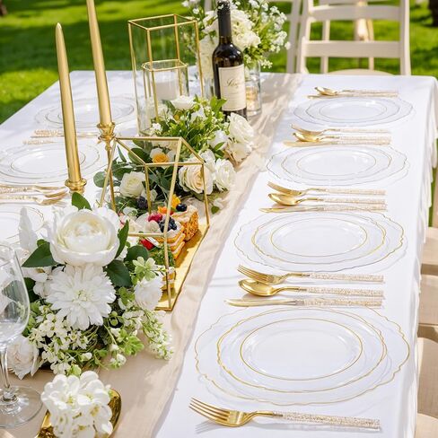 Liacere 150PCS Blue Plastic Plates - Gold Plastic Silverware with Blue Handle - Navy Disposable Plates Include 30 Guests Plates,Forks,Spoons,Knives for Wedding&Party&Back to School&Labor Day in Saudi Arabia
