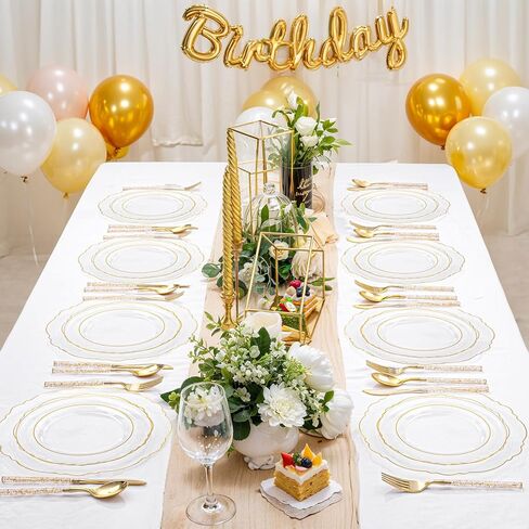 Liacere 150PCS Blue Plastic Plates - Gold Plastic Silverware with Blue Handle - Navy Disposable Plates Include 30 Guests Plates,Forks,Spoons,Knives for Wedding&Party&Back to School&Labor Day in Saudi Arabia