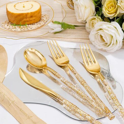 Liacere 150PCS Blue Plastic Plates - Gold Plastic Silverware with Blue Handle - Navy Disposable Plates Include 30 Guests Plates,Forks,Spoons,Knives for Wedding&Party&Back to School&Labor Day in Saudi Arabia
