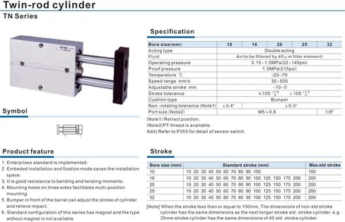 1pcs TN20X10S TN20X20S TN20X30S TN20X40S TN20X50S TN20X60S TN20X70S TN20X80S Pneumatic air Twin-Rod Cylinder TN TDA Series(TN20X20S) in Kuwait