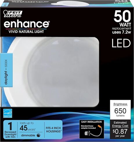 Feit Electric تعزيز 4IN LED LED REACROUTED ، 75W مكافئ ، 1000 لومين ، قابلة للضايق ، ودرجة حرارة اللون الأبيض القابل للتعديل ، تناسب معظم المطبخ 4 بوصة ، 90+ CRI ، 50،000 ساعة العمر ، LEDR4XHO/6WYCA in Saudi Arabia
