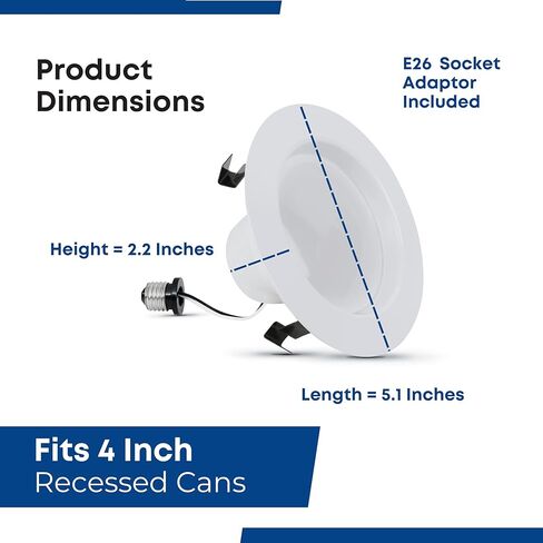 Feit Electric تعزيز 4IN LED LED REACROUTED ، 75W مكافئ ، 1000 لومين ، قابلة للضايق ، ودرجة حرارة اللون الأبيض القابل للتعديل ، تناسب معظم المطبخ 4 بوصة ، 90+ CRI ، 50،000 ساعة العمر ، LEDR4XHO/6WYCA in Saudi Arabia