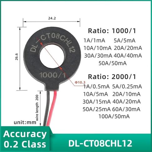 Precision Mini Current Transformer 0~60A 1000/1 2000/1 PCB Mount 2/4 Pins Toroidal Coil CT AC 1A 5A 10A 20A 30A 50A 8 Types(DL-CT08CL6 1000-1) in Saudi Arabia