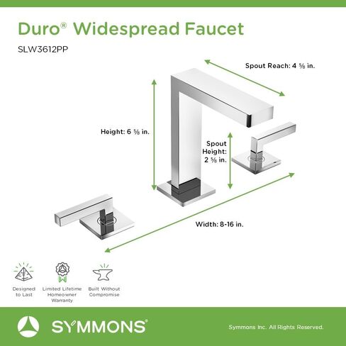 Symmons Duro Widespread Two-Handle Bathroom Faucet with Push Pop Drain Assembly in Polished Chrome (1.0 GPM), Large in Kuwait