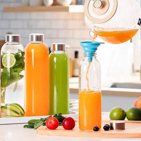 8 Pack 18 oz Glass Juice Bottles with Leak Proof Caps - Reusable Glass Water Bottles with Stainless Steel Lids, Travel Juicing Bottles for Milk Smoothies Iced Coffee Beverage, Refrigerator Safe in Saudi Arabia
