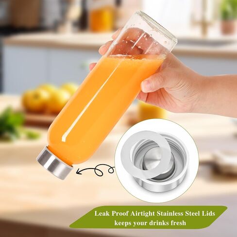 8 Pack 18 oz Glass Juice Bottles with Leak Proof Caps - Reusable Glass Water Bottles with Stainless Steel Lids, Travel Juicing Bottles for Milk Smoothies Iced Coffee Beverage, Refrigerator Safe in Saudi Arabia