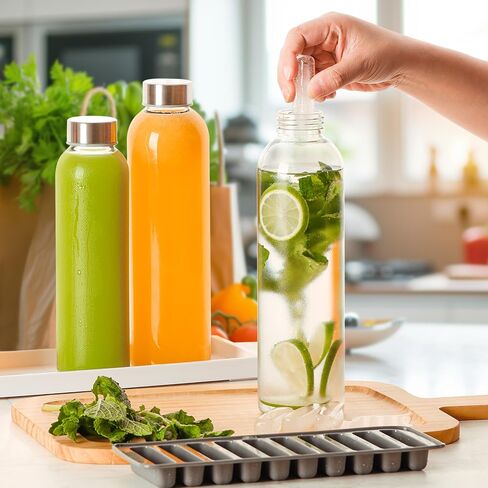 8 Pack 18 oz Glass Juice Bottles with Leak Proof Caps - Reusable Glass Water Bottles with Stainless Steel Lids, Travel Juicing Bottles for Milk Smoothies Iced Coffee Beverage, Refrigerator Safe in Saudi Arabia