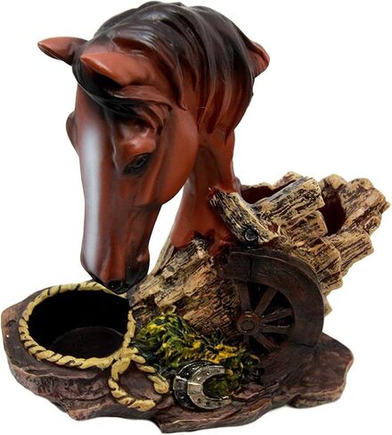 Ebros Country Western Chestnut Brown Stallion Horse by Farm Wagon Wheel Lasseshoes Salt و Pepper Hards Horder Set 6.25 "تمثال ديكور ريفي عالي الطراز (بني بني) in Saudi Arabia