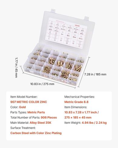 VEVOR 2250 Pcs Bolts and Nuts Assortment Kit, Metric + Imperial Machine Screws and Flat Washers, Alloy Steel M3/M4/M5/M6/M8 Multiple Size, for Equipment/Vehicle Assembly,Galvanized White in Saudi Arabia
