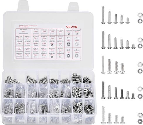 vevor 2250 PCS البراغي والمكسرات مجموعة تشويش ، متري + مسامير الآلة الإمبراطورية وغسالات مسطحة ، سبيكة الصلب M3/M4/M5/M6/M8 حجم متعددة ، للمعدات/مركبة ، أبيض مجلفن in Kuwait