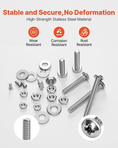 vevor 2250 PCS البراغي والمكسرات مجموعة تشويش ، متري + مسامير الآلة الإمبراطورية وغسالات مسطحة ، سبيكة الصلب M3/M4/M5/M6/M8 حجم متعددة ، للمعدات/مركبة ، أبيض مجلفن in Kuwait