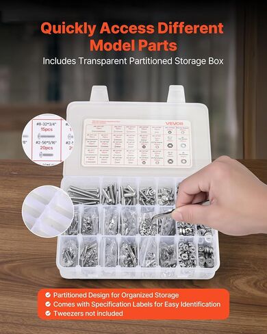 vevor 2250 PCS البراغي والمكسرات مجموعة تشويش ، متري + مسامير الآلة الإمبراطورية وغسالات مسطحة ، سبيكة الصلب M3/M4/M5/M6/M8 حجم متعددة ، للمعدات/مركبة ، أبيض مجلفن in Kuwait
