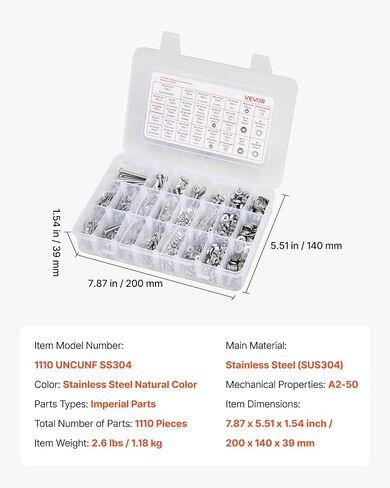 vevor 2250 PCS البراغي والمكسرات مجموعة تشويش ، متري + مسامير الآلة الإمبراطورية وغسالات مسطحة ، سبيكة الصلب M3/M4/M5/M6/M8 حجم متعددة ، للمعدات/مركبة ، أبيض مجلفن in Kuwait