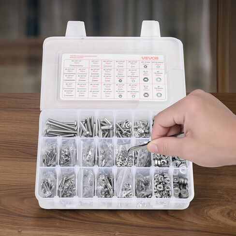 vevor 2250 PCS البراغي والمكسرات مجموعة تشويش ، متري + مسامير الآلة الإمبراطورية وغسالات مسطحة ، سبيكة الصلب M3/M4/M5/M6/M8 حجم متعددة ، للمعدات/مركبة ، أبيض مجلفن in Kuwait