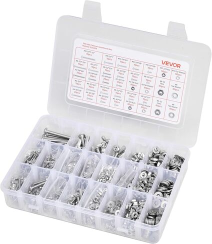 vevor 2250 PCS البراغي والمكسرات مجموعة تشويش ، متري + مسامير الآلة الإمبراطورية وغسالات مسطحة ، سبيكة الصلب M3/M4/M5/M6/M8 حجم متعددة ، للمعدات/مركبة ، أبيض مجلفن in Kuwait