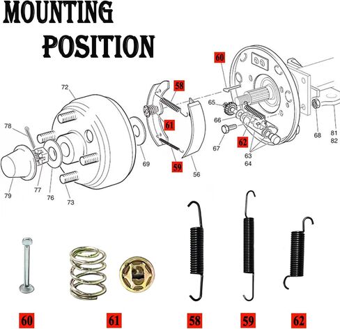 Golf Cart EZGO Brake Shoes Pads & Brake Spring Kit Assembly Fits E-Z-Go Medalist/TXT 1997 Up, Workhorse 1996+ and Yamaha G9-G22 94-06 Replace OEM 27943G01 70795G01 27944G01 in Saudi Arabia