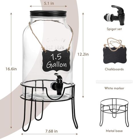 1.5 Gallon Glass Drink Dispensers for Parties, Ice Beverage Dispensers with Stand, Glass Water Dispenser with Spigot, Laundry Detergent Dispenser, Lemonade Dispenser in Saudi Arabia