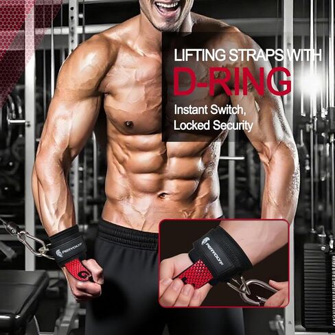 ​Double-Side Anti-Slip PERYOLYF Lifting Straps with D Ring - Adjustable Gym Straps for Deadlifts, Weightlifting & Cable Machine - Thick Wrist Support for Men & Women in Kuwait